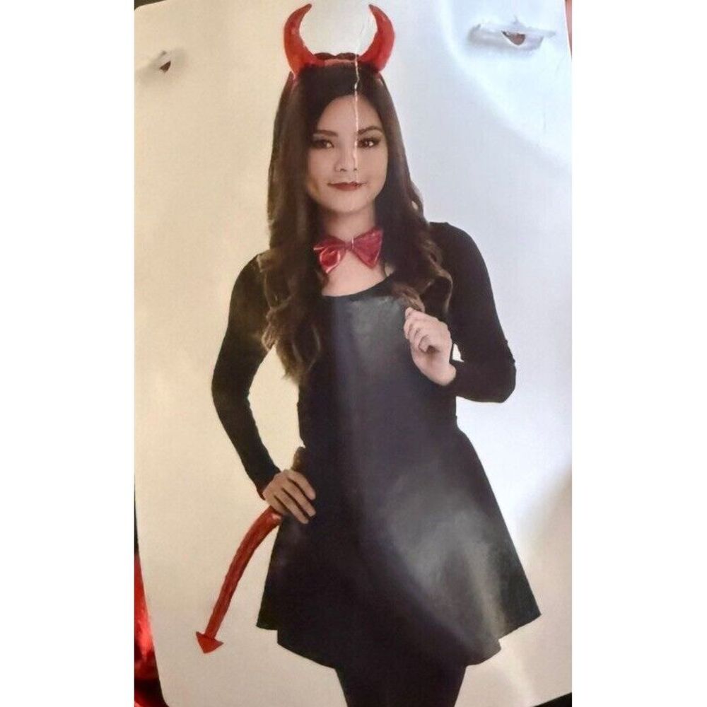 Red Devil Costume Accessories Horns Tail Bow Tie Red Shiny Cosplay‎ NEW!